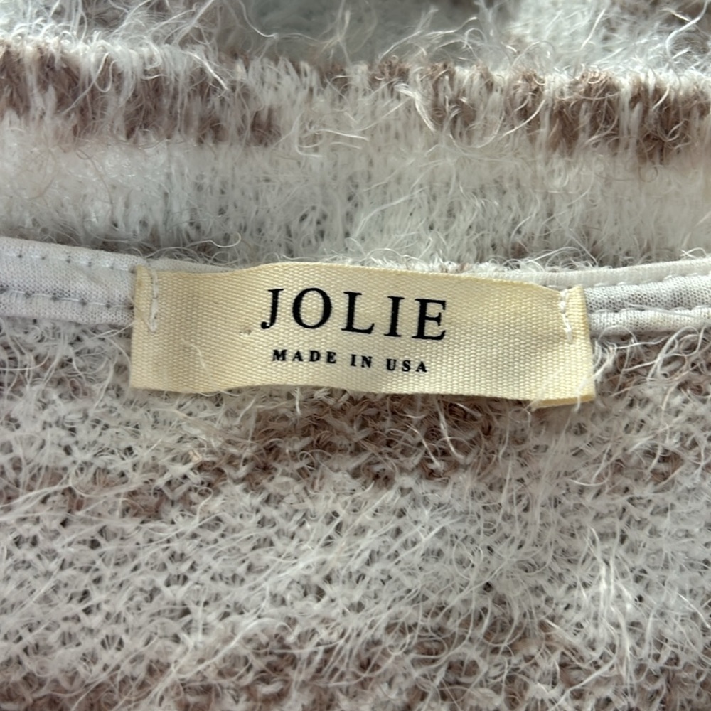 Jolie Cream and Brown Fuzzy Striped Dolman Sleeve Boat Neck Sweater - Picture 6 of 6